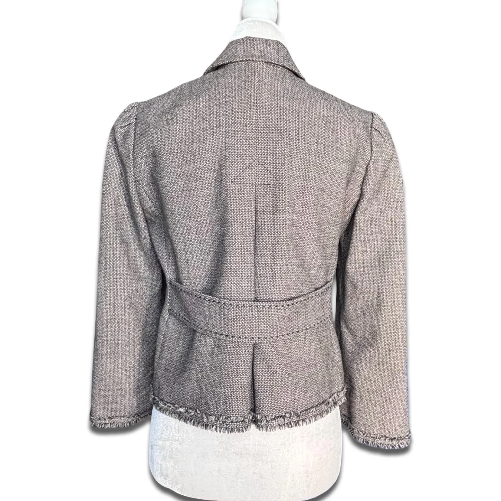 Rebecca Taylor Gray Tweed Wool Jacket Peplum Fringe Mini Polka Dots Designer 4 - Image 6