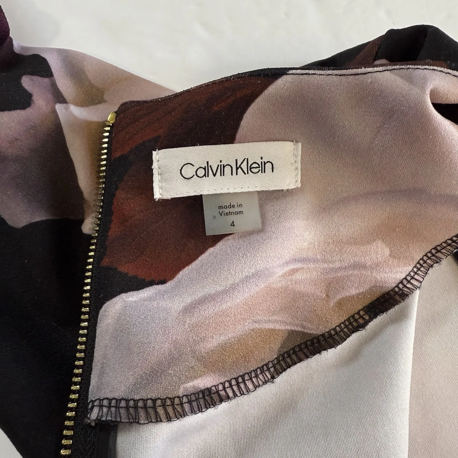 Calvin Klein Black Pink Floral Bell‎ Sleeve Stretch Crepe Sheath Dress Size 4 - Image 10