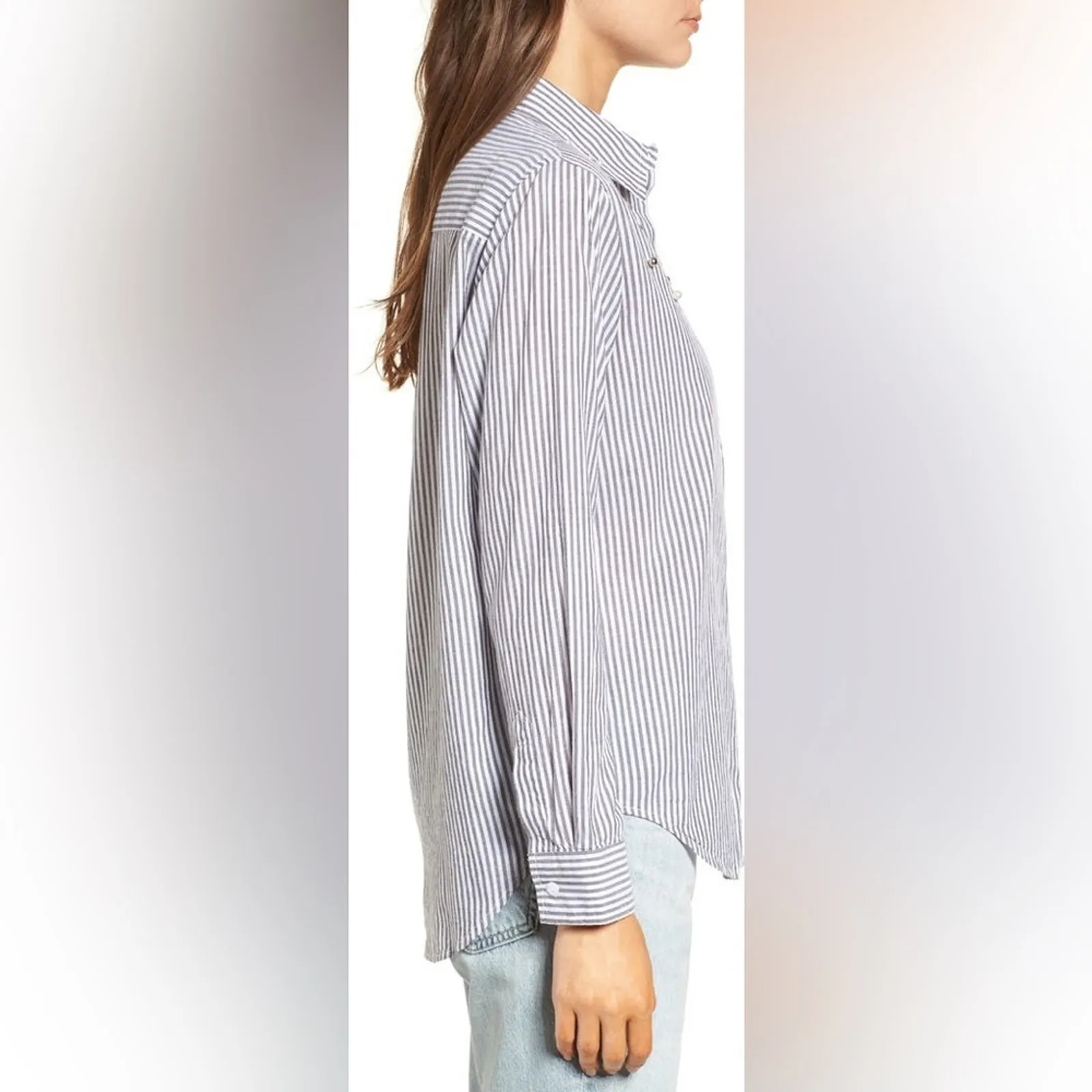 Rails Taylor Florence Striped Cotton Blend Shirt Studded Pearl Embellishment XS - Image 6