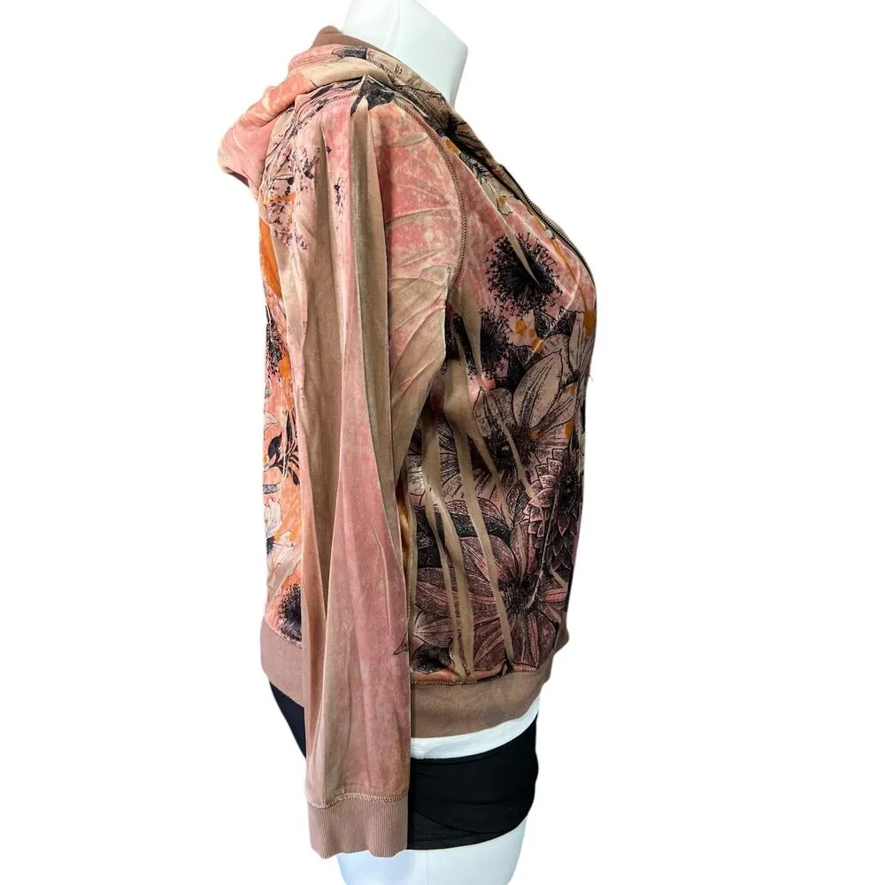 Studio Works Sport Womens Hoodie Velvet Velour Floral Print Hooded Sweatshirt - Image 2