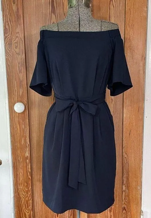Eliza J Obi Off Shoulder Bell Sleeve Tie Waist Dress In Navy w/ Pockets Sz x4 - Image 1