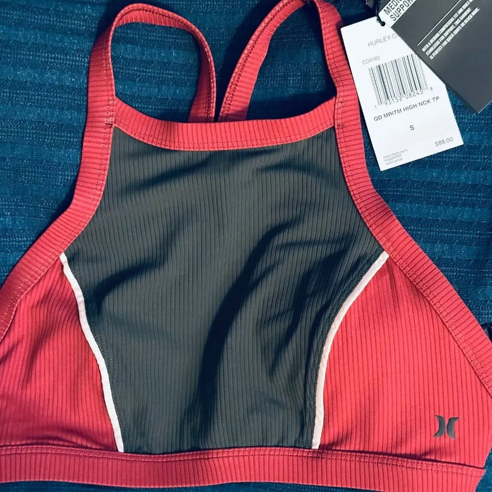 NWT - Women's  Sports Bra - Red/Black/Olive - Size S - Image 5