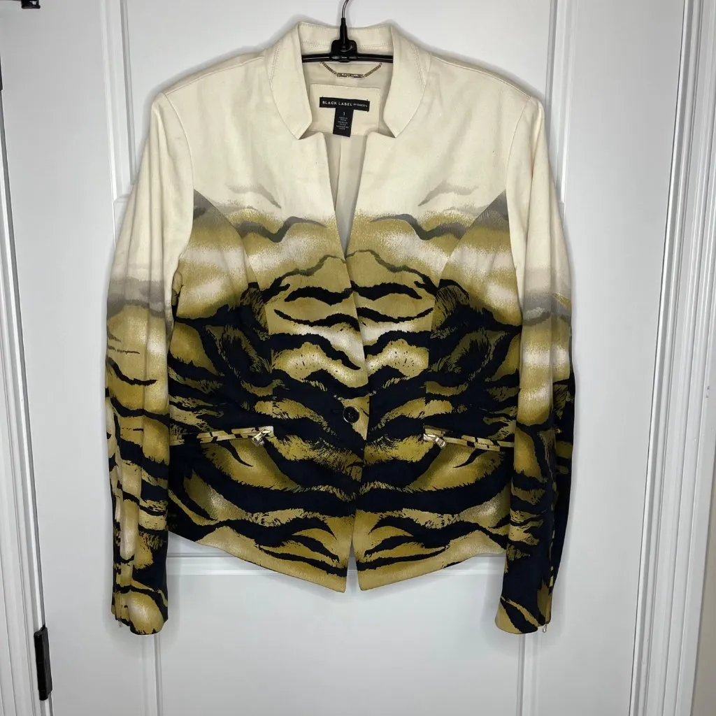 Chico's BLACK LABEL Ombre Animal Blazer‎ Jacket Size 1 (US 8) Gold Black Tiger - Image 2