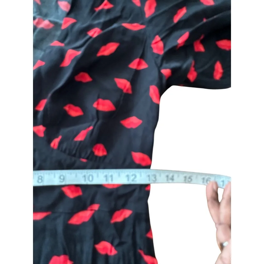 A New Day Black & Red Lip Print Midi Dress Size 2 Whimsical Dreamy Flowy - Image 7