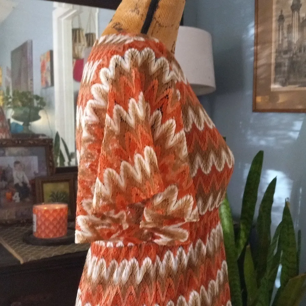 Judith March Coral, Tan and Cream Knit Zig Zag Striped Mini Dress - Image 8