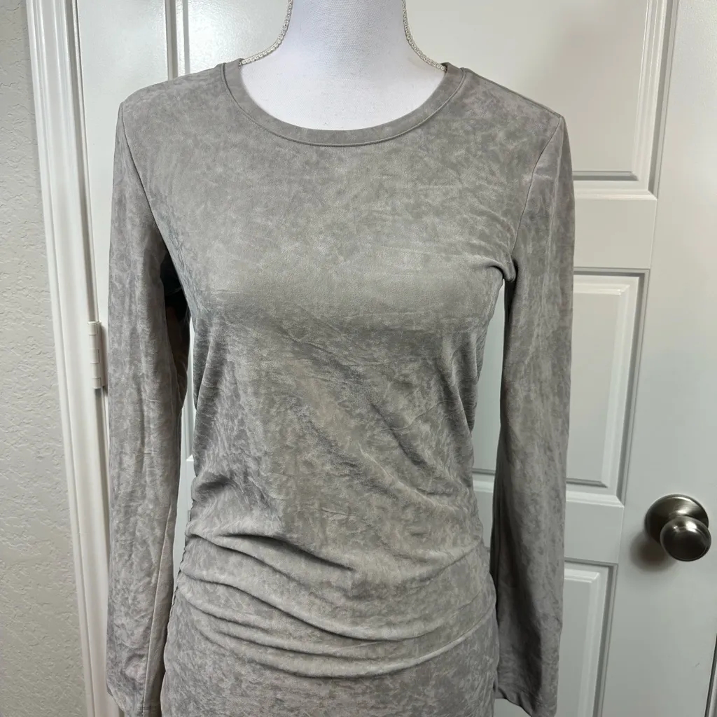 James Perse Los Angeles Classic Gray Stretch Velvet Ruched Midi Dress Size 3 - Image 3