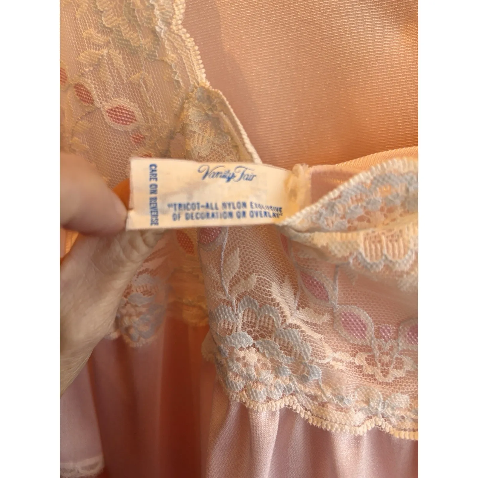 Vintage Vanity Fair Womens Pink All Nylon 2 Pc Pajama Set XL Top Pants Lace - Image 5