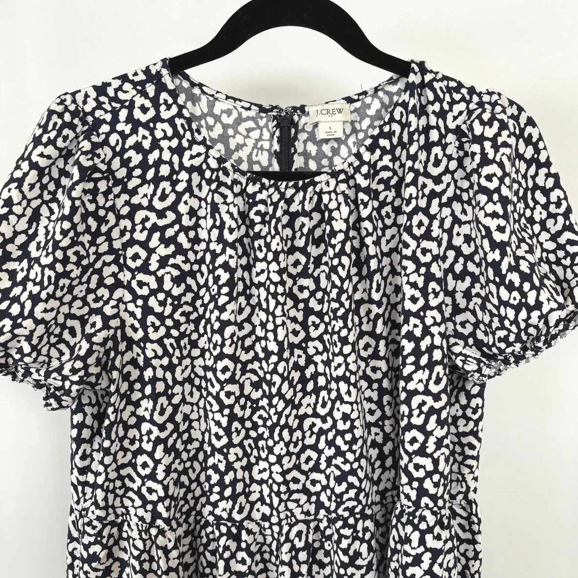 J.Crew Animal Print Navy Boho Tiered Puff Sleeve Prairie Modest Maxi Dress Large - Image 2