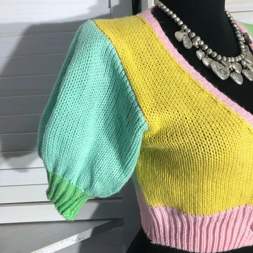 Jarinya Knit Color Block Cropped Top Multicolor Size Small Pink - Image 6