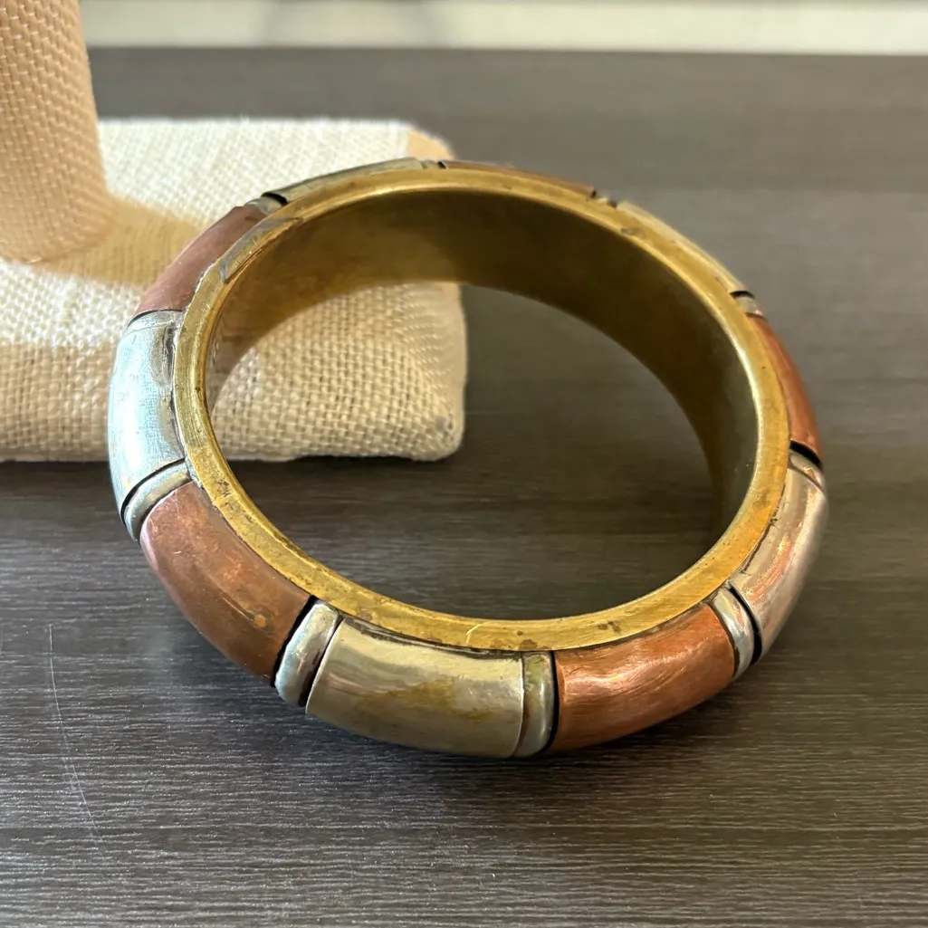 Copper Brass Silver Bangle Bracelet - Image 3