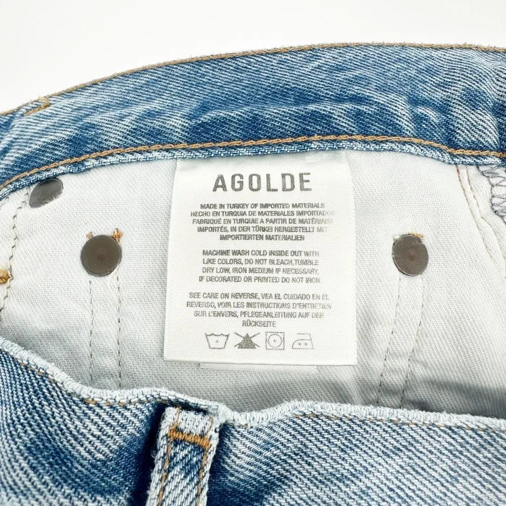 Agolde 90s Mid Rise Loose Denim Shorts Button Fly in Swapmeet Blue Women's 24 - Image 8