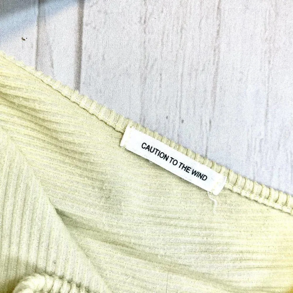 Caution to the Wind Women's Yellow V Neck Knit Baby Doll Dress Medium - Image 3