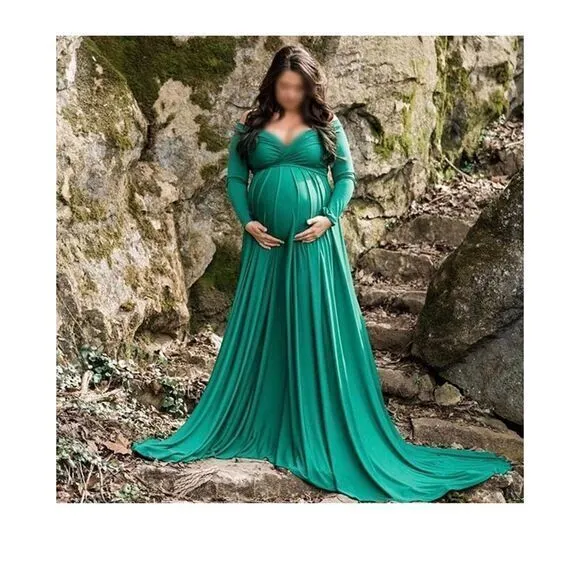 Womens Maternity Off Shoulders Long‎ Sleeve Photography Dress Size Large - Image 8