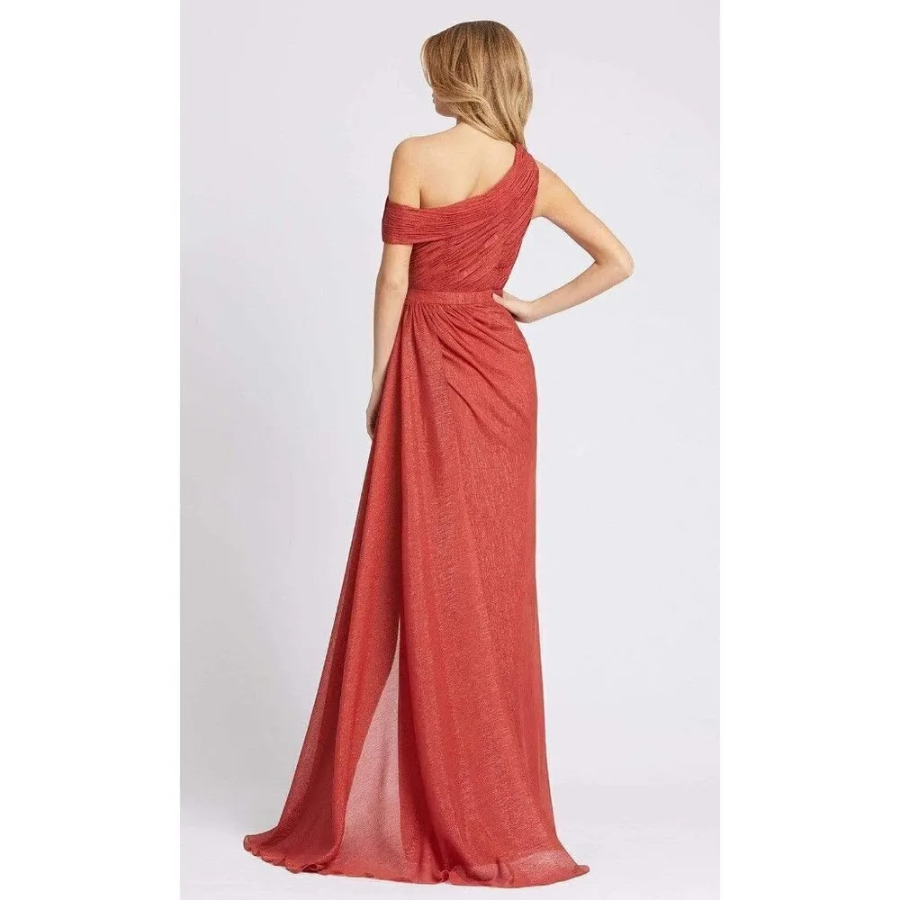 MAC DUGGAL Draped One Shoulder Chiffon Gown in Crimson Red Size US 4 - Image 9