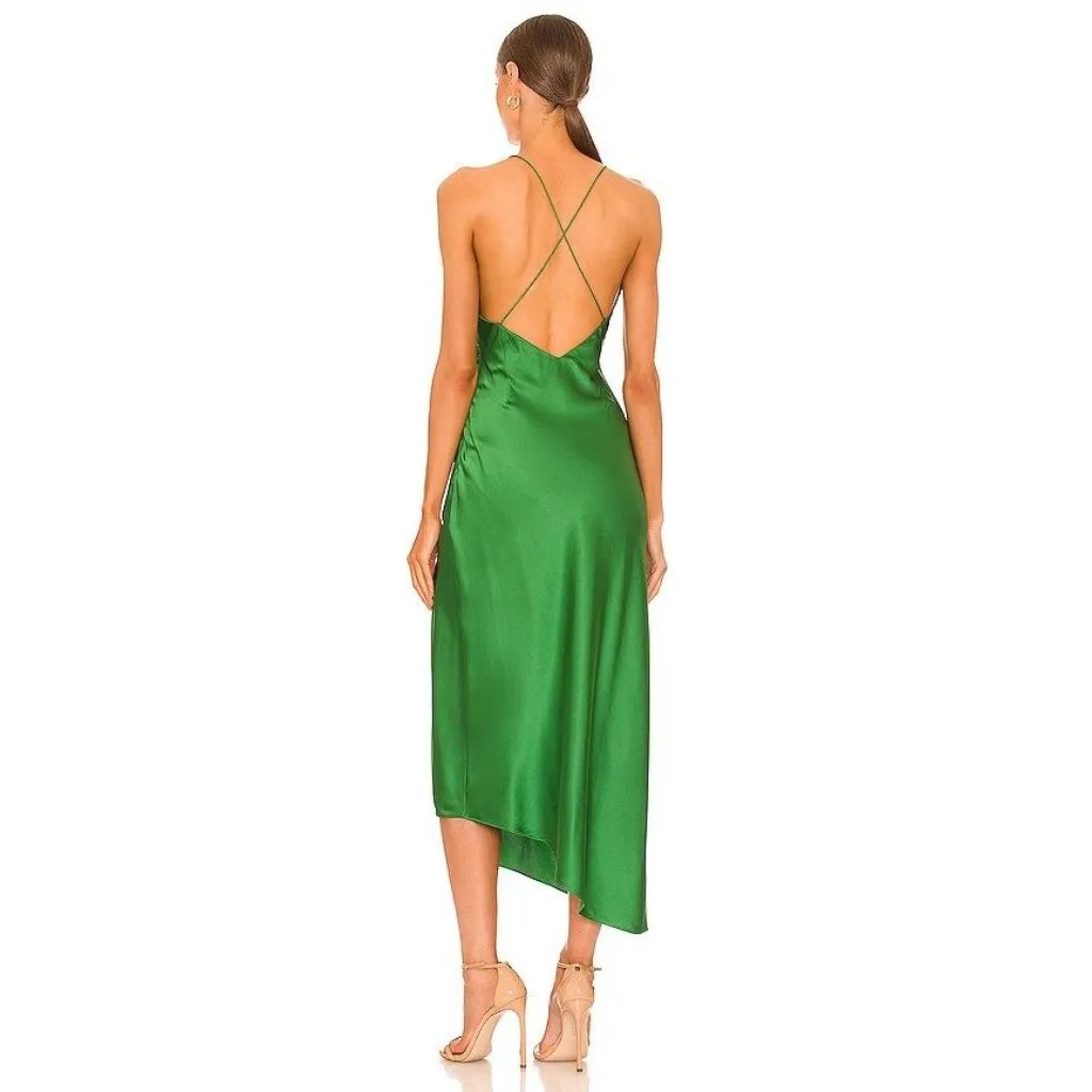 SER.O.YA Emma Silk Dress in Green Small New Womens Maxi Satin Midi - Image 12