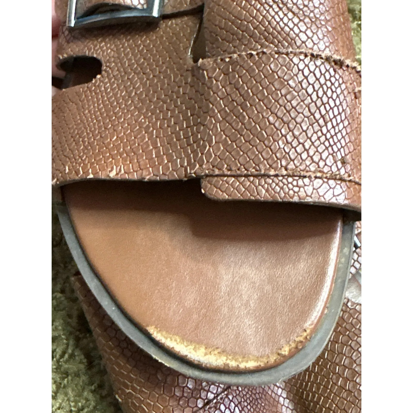 Naturalizer Faryn Brown Brazil Nut Leather Embossed Slip On Slide Sandal Size 10 - Image 6