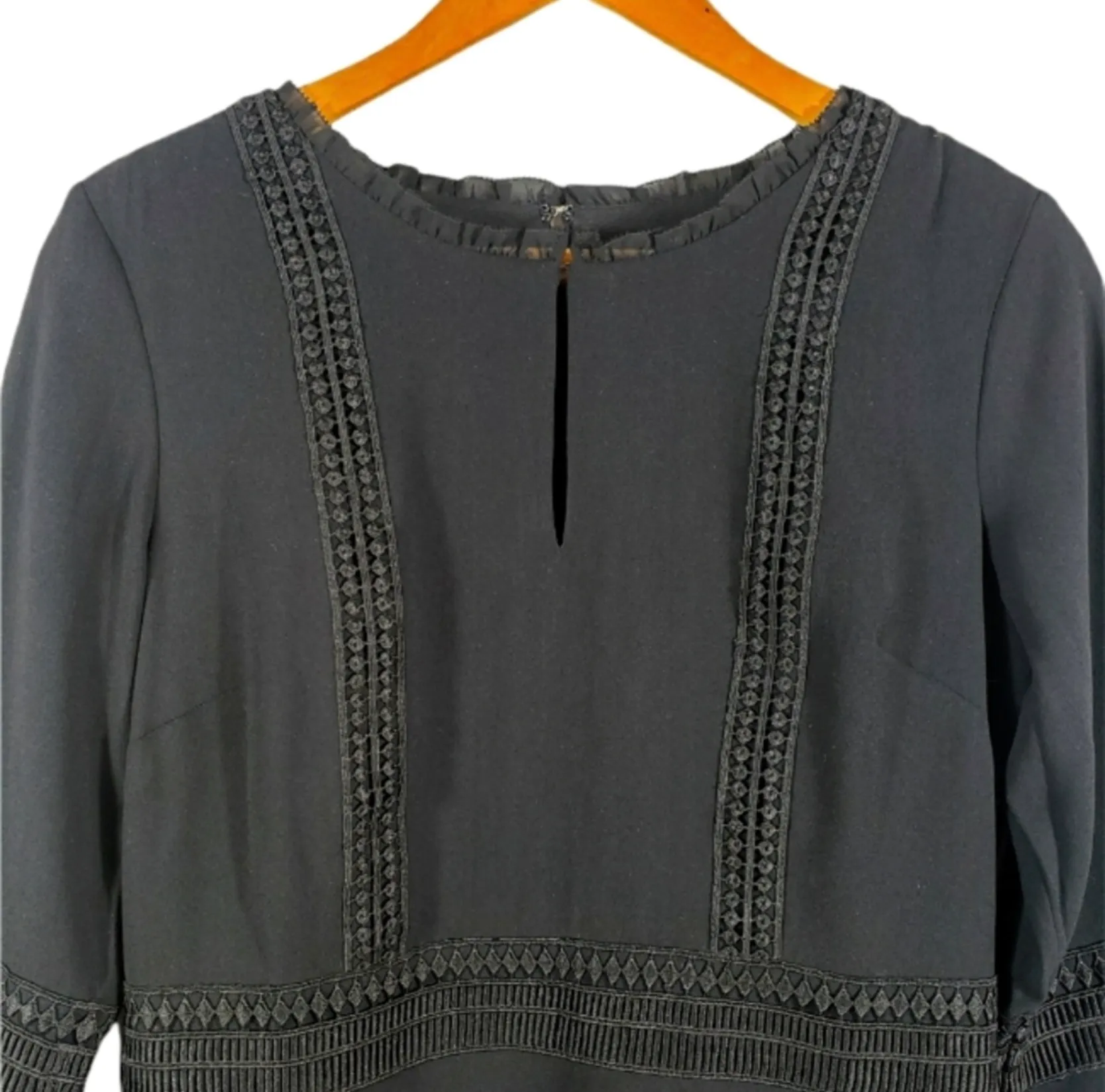 Black Lace Trim Flare Sleeve Midi Dress - Image 4