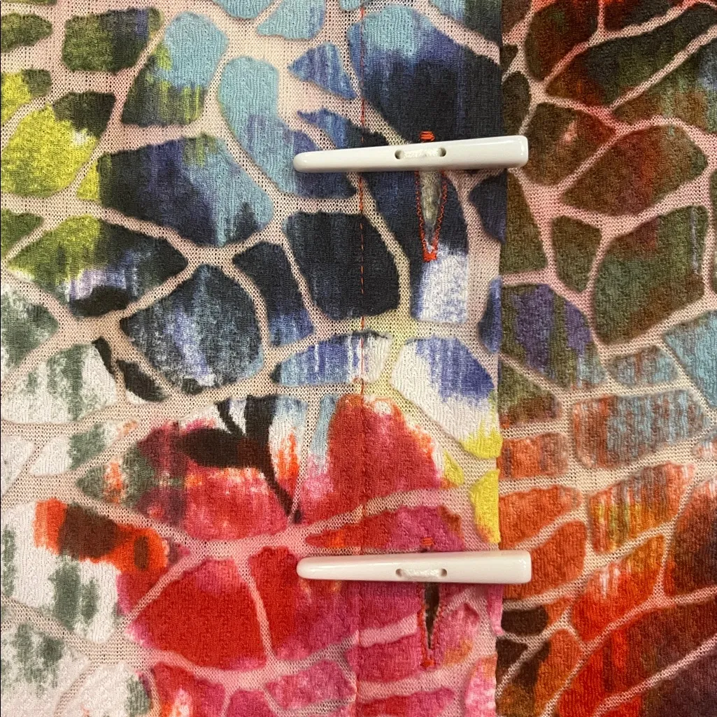 Ali Miles textured burnout multi color button front shirt top L Size L - Image 9