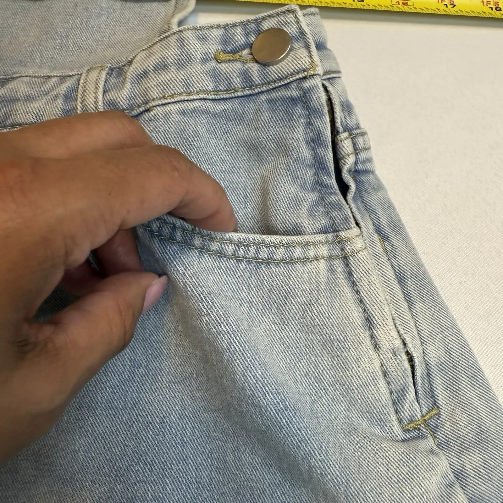 Cider Women Light Wash Distressed High Rise Denim Jean‎ Shorts Romper Playsuit # - Image 9