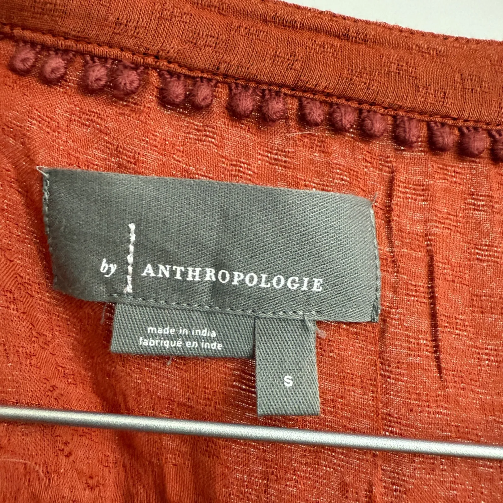 Anthropologie Blouse Top Small Embroidered Sequin Boho Bohemian Button Up‎ Rust - Image 5