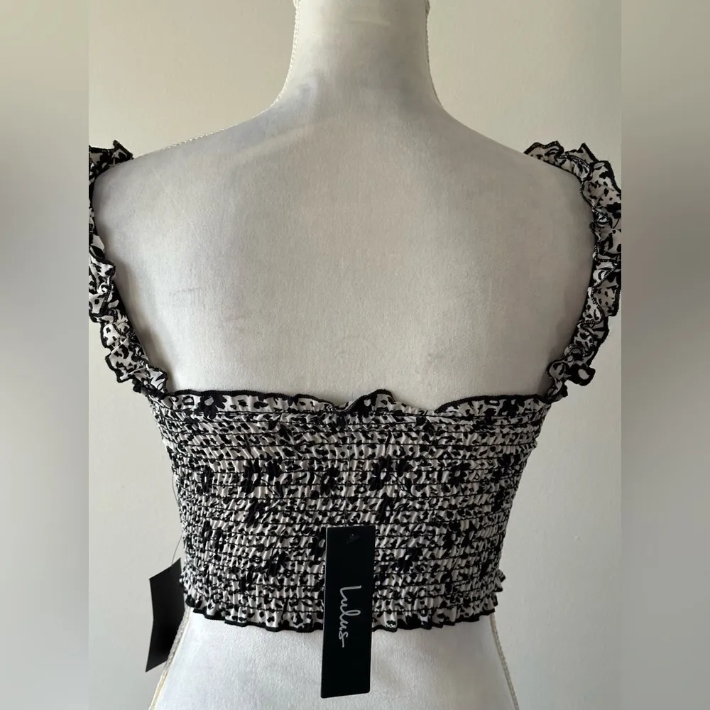 Lulus beneath the sun ruched elastic crop top tie black white NWT Size XS - Image 9