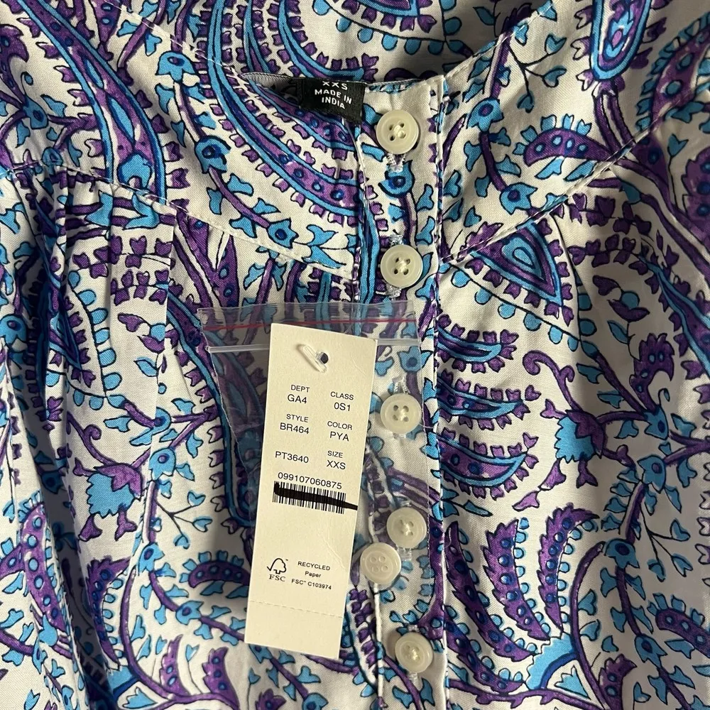 J.Crew Tiered Cotton Voile Purple Paisley Print Maxi Dress Size XS - Image 9