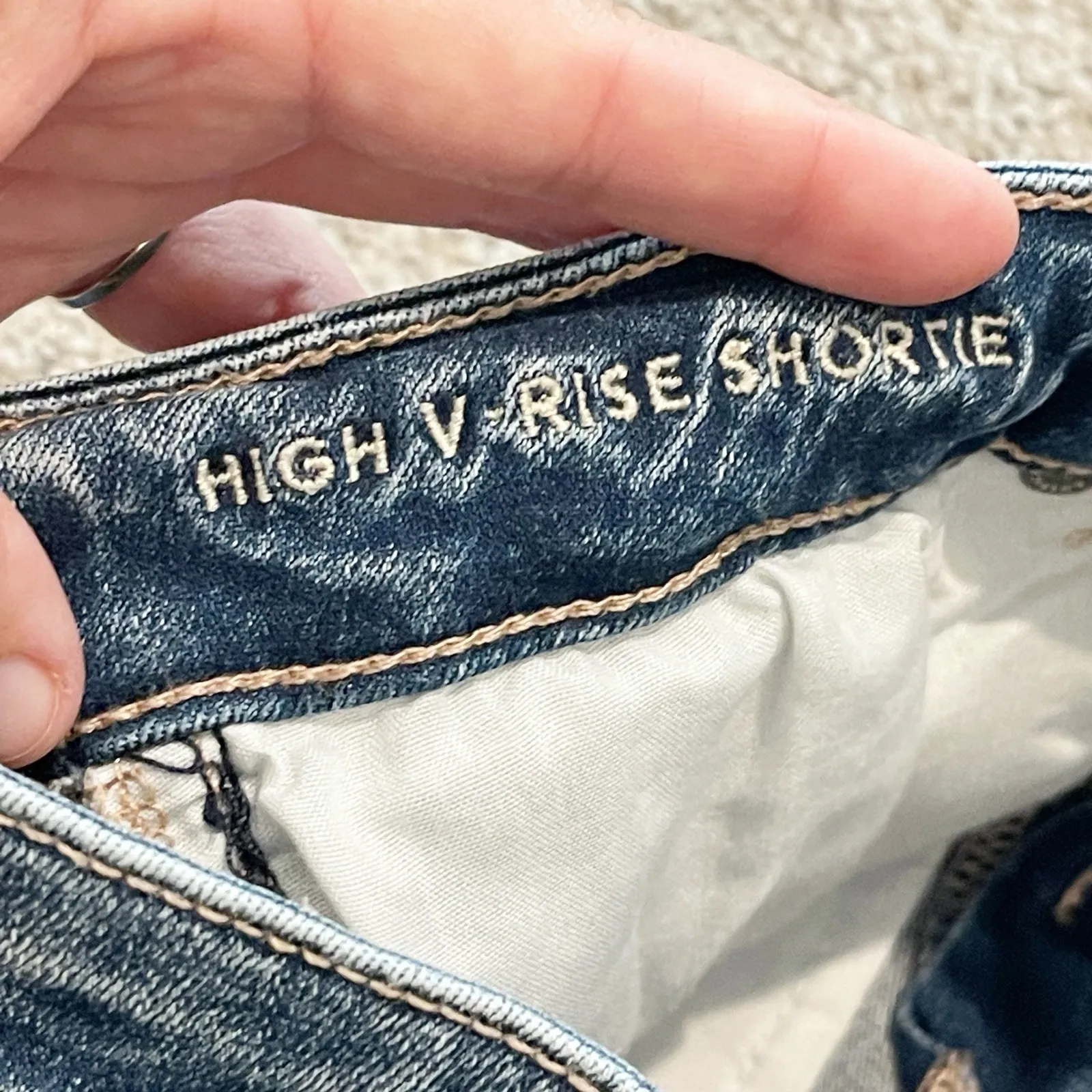 American Eagle Jean Short Women 10 Distressed High V-Rise Shortie Lace Stretch - Image 5