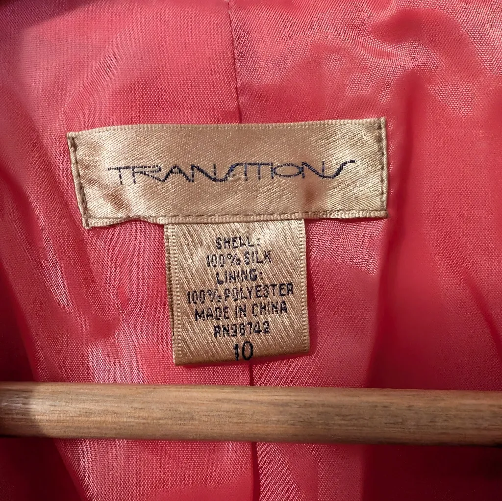 Vintage Transitions Polka Dot Silk Blazer W10 Pink Size 10 - Image 3