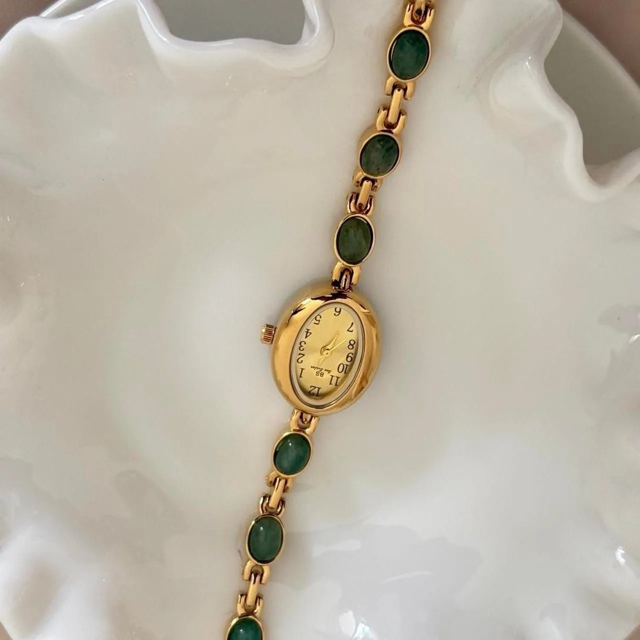 Dainty Vintage Gold And Green Stone Watch - Image 7