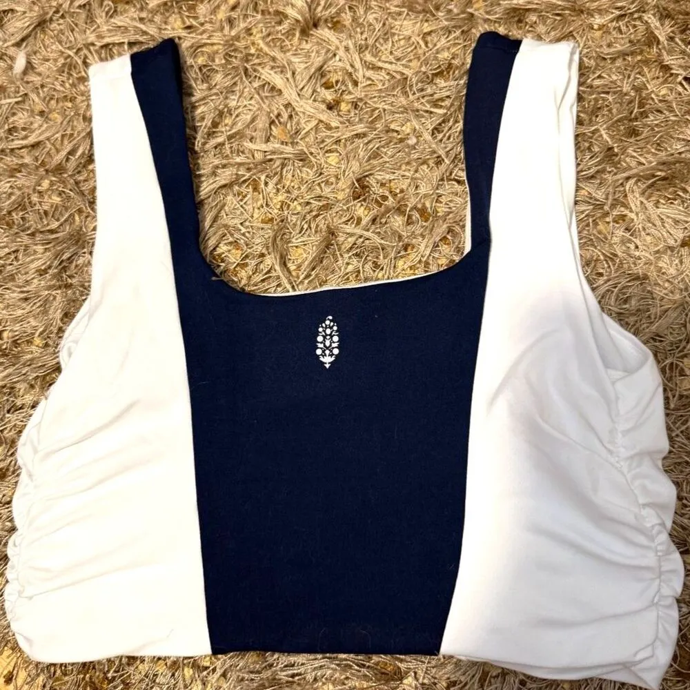 Free People FP Movement Navy Blue and White Cut Out Sports Bra Tank Top Size L Size L - Image 3