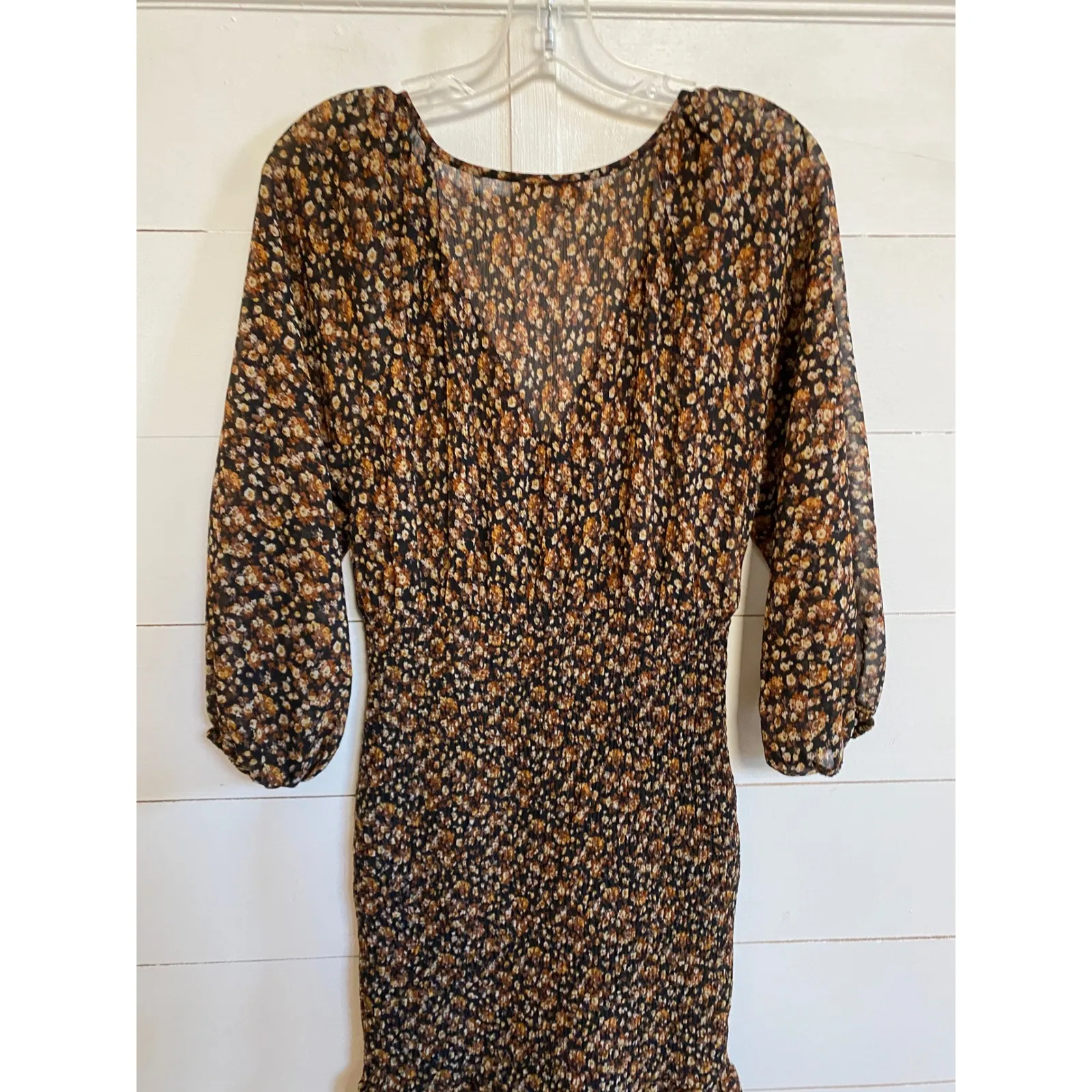 Skies are Blue Women's Ditsy Floral Brown/Black Coquette Mini Smocked Dress - M - Image 5