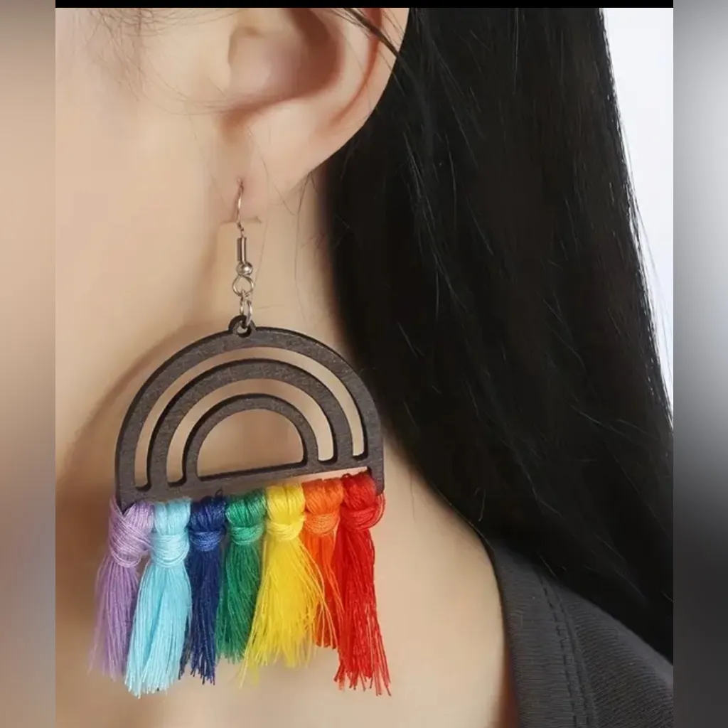 Rainbow Tassel Earrings Red - Image 2