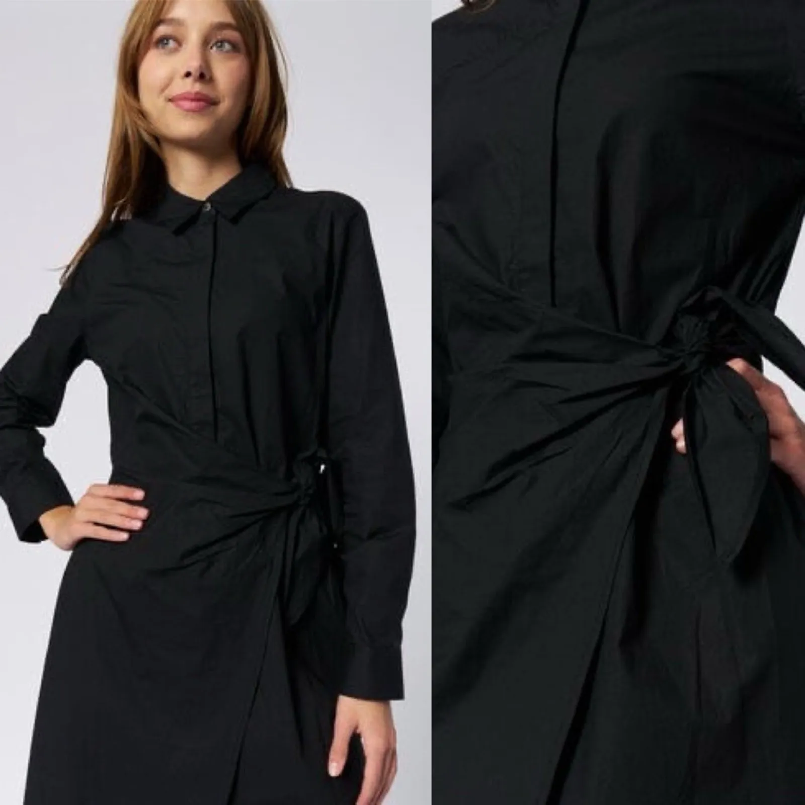 Xirena McCallister Poplin Cotton Wrap Midi Dress Whimsigoth Minimalist Black NEW Size XS - Image 10