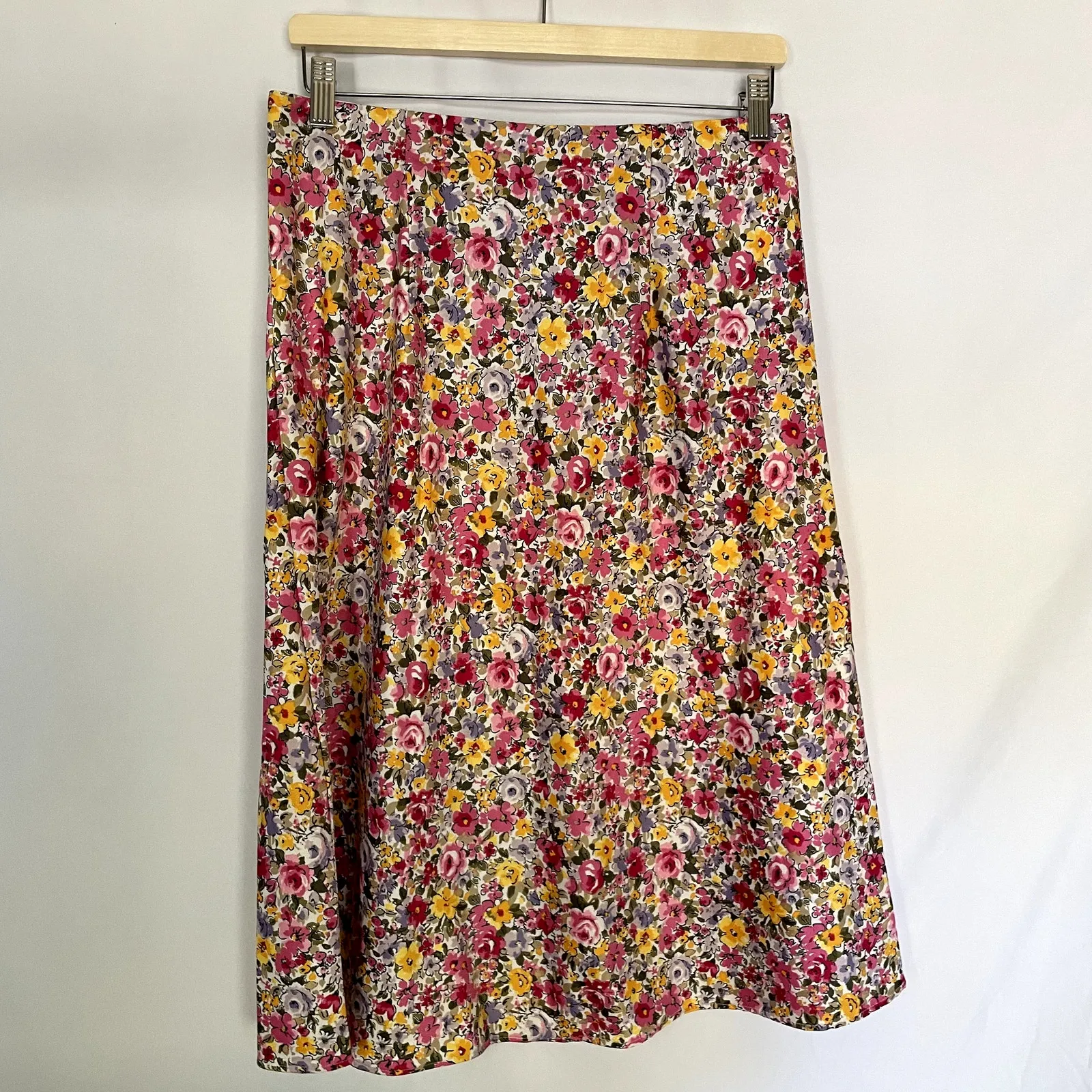 Ann Taylor LOFT pink yellow knee-length a-line skirt women's size M midi floral - Image 4