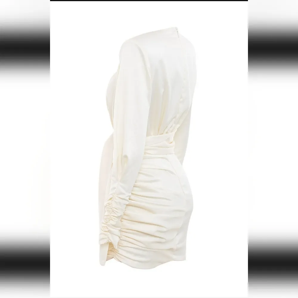NWOT House of cb, Ivory Draped Satin Dress Size M US 6-8 - Image 4