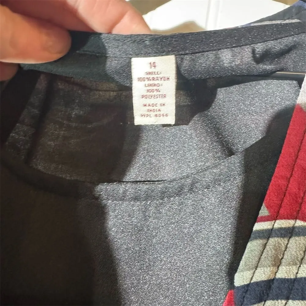 JM Collection Boho Sheer‎ Abstract Tunic Blouse Geometric Retro Button Front 14 - Image 6