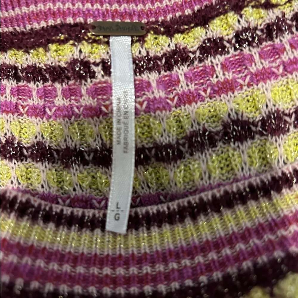 Free People Yellow Striped Metallic Knitted
Short Sleeve dress size large - Image 5