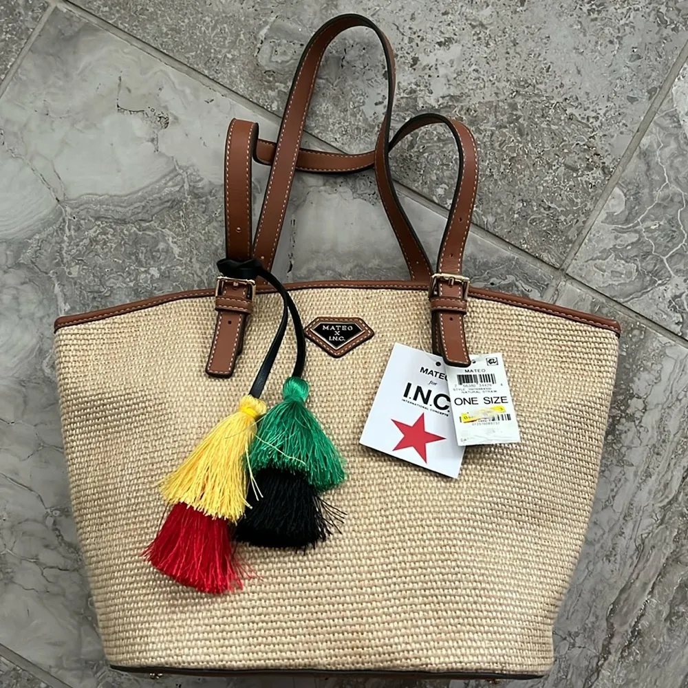 NWT Mateo for INC Carmen Straw Tote, One Size New w/Tag Retail $99.50 - Image 5