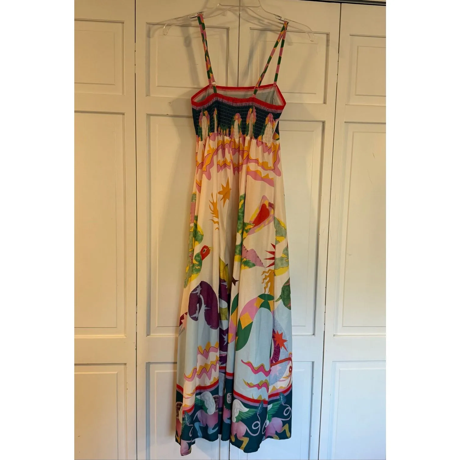 Amazon linen blend bohemian summer printed midi dress small - Image 6