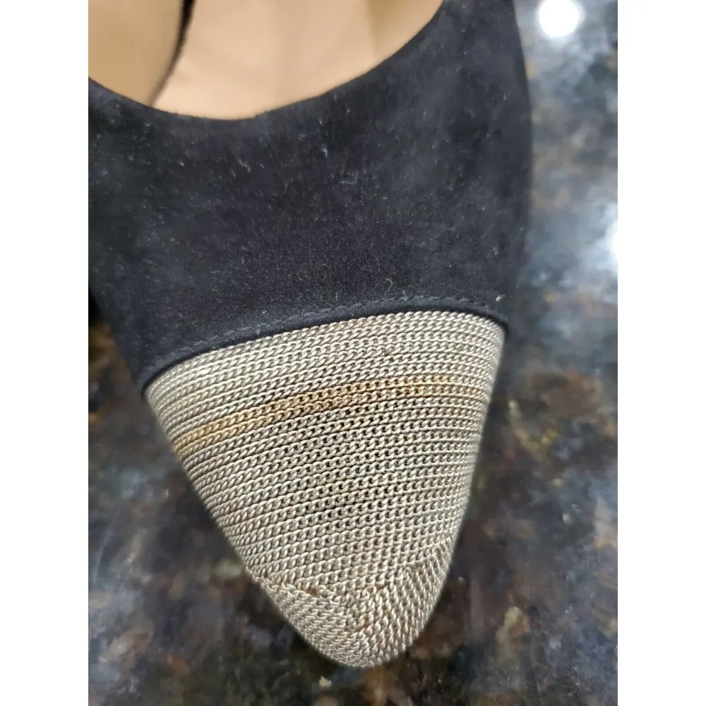 Salvatore Ferragamo Women's Black & Gold Toe More Suede Chain Cap-Toe Pumps 10 - Image 3