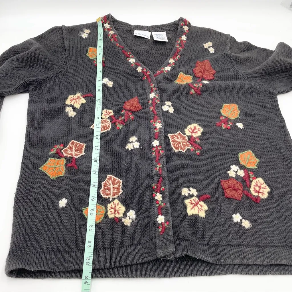 Vintage 90s Y2K Bobbie Brooks Fall Embroidered Knit Cardigan Sweater Size Small Orange - Image 8