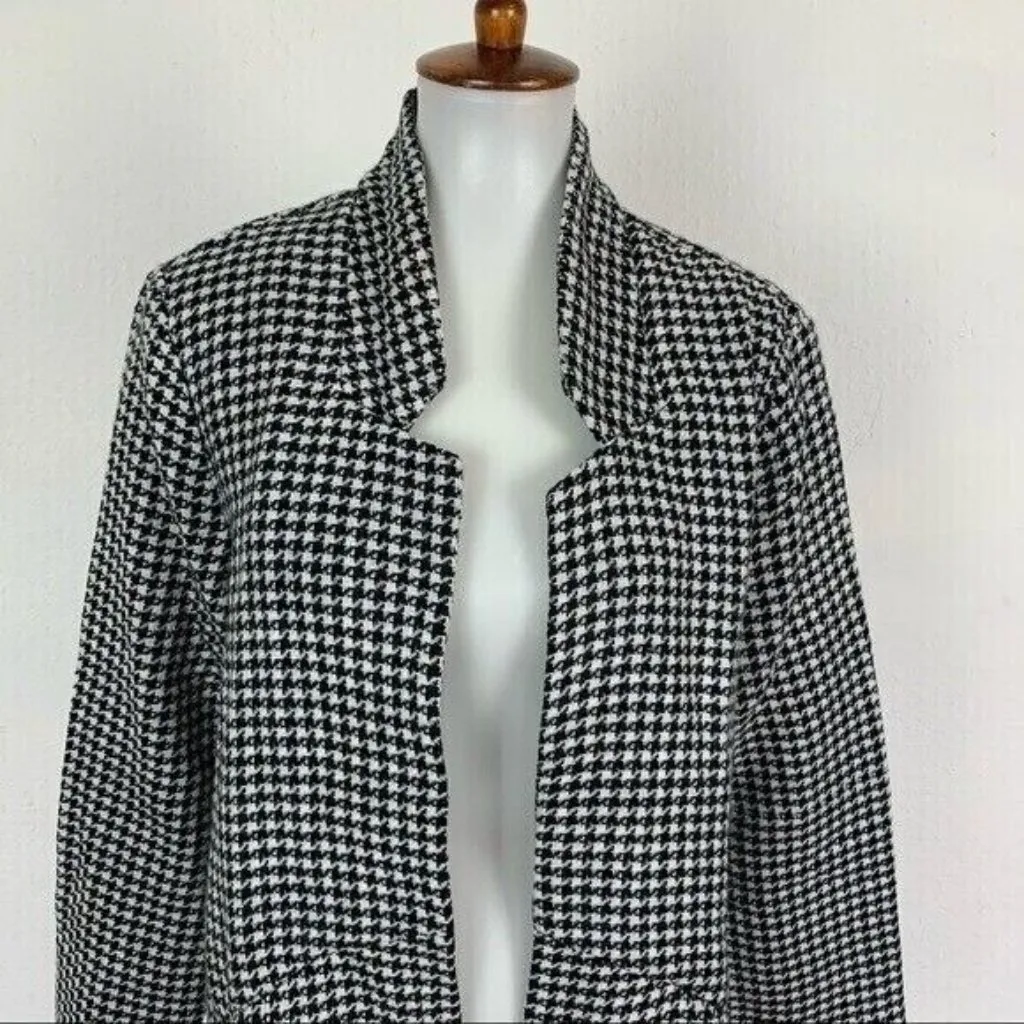 Caslon Medium Black White Houndstooth Open Front‎ Long Sleeve Lightweight Jacket - Image 2