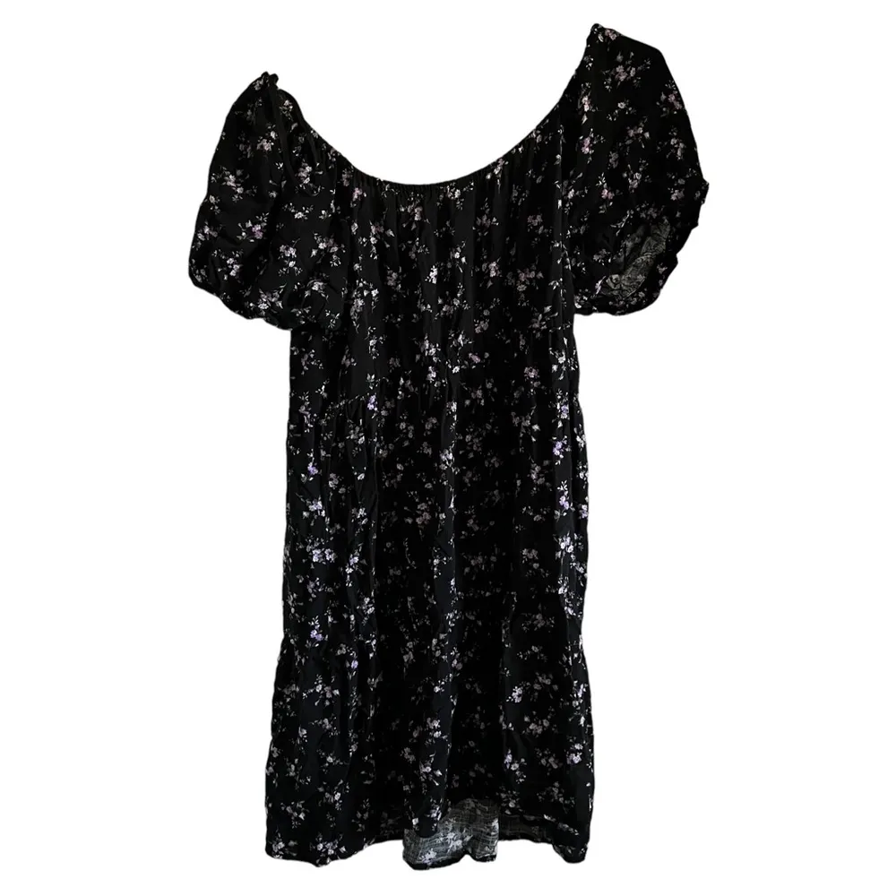 Wild Fable Black Purple Floral Puff Sleeve Mini Babydoll Dress Size Large - Image 3
