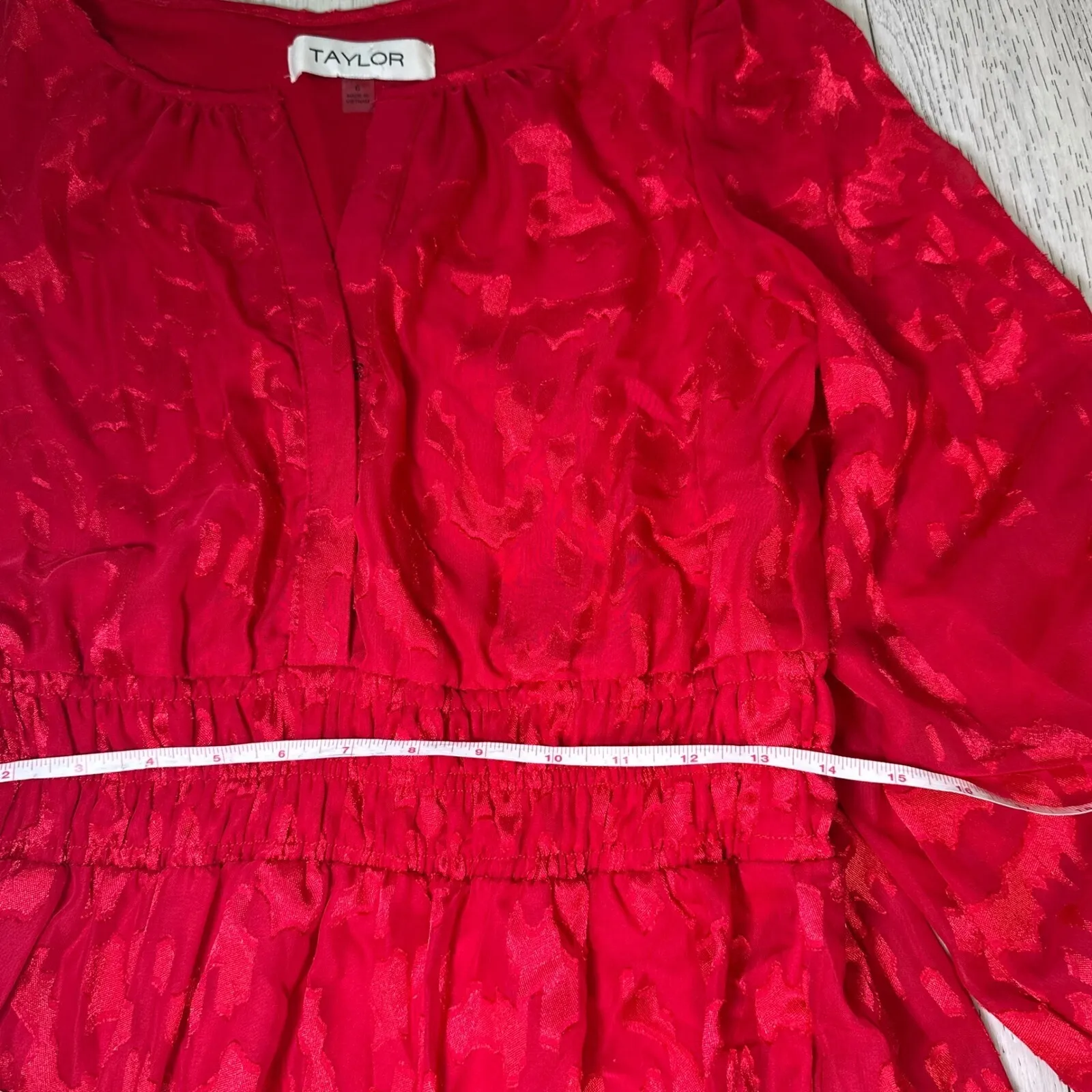 Taylor jacquard red maxi long balloon sleeve cinched waist size 6 romantic Size M - Image 8