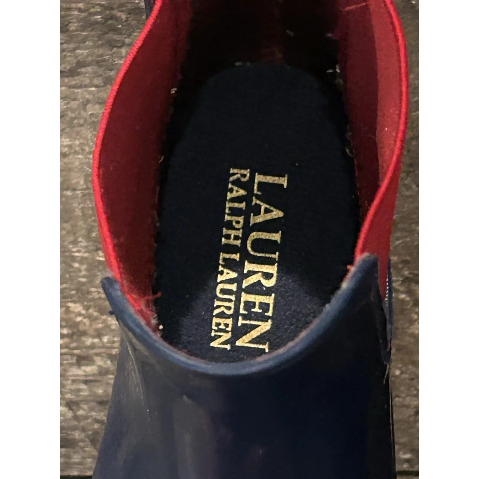 Lauren Ralph Lauren Tally Blue Red Rubber Shinny Rain Ankle Boots‎ Size 6 - Image 7