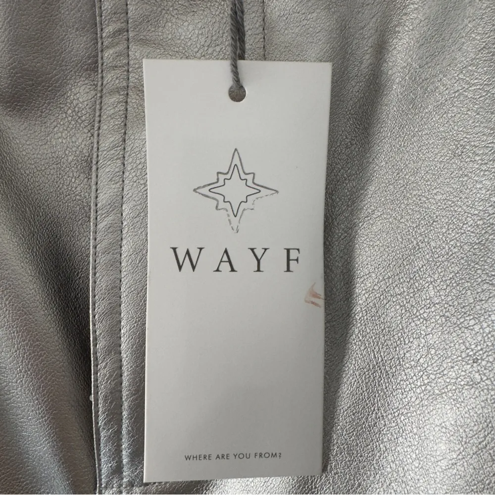 Wayf Silver Metallic Pants straight leg futuristic zip button pockets belt loops - Image 8