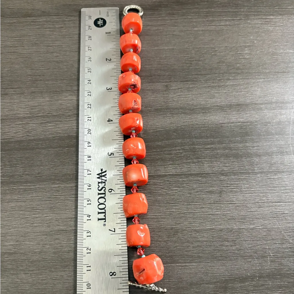Orange Coral Barrel Gemstone Bracelet - Image 3