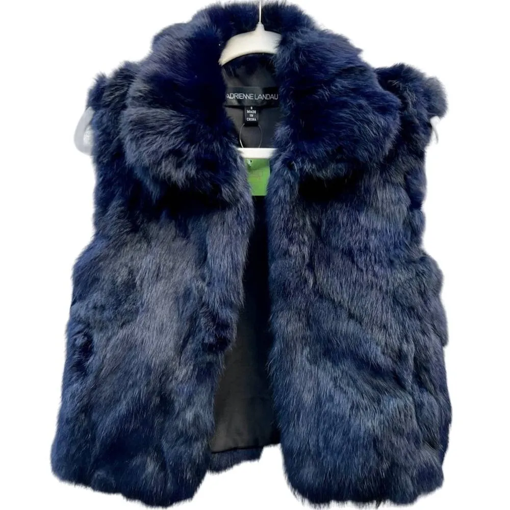 Adrienne Landau Collar Real Fur Rabbit Dyed Vest Jacket Blue Women's Size Small - Image 2