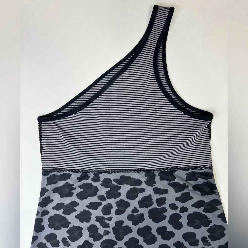 Lululemon Meshed Up Tank Top One Shoulder Leopard Striped Mini Pop Black Gray 6 - Image 12