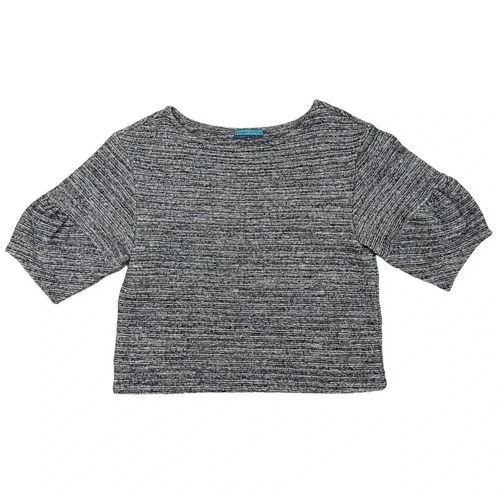 Alice and Olivia Puff Sleeve Sweater Thick Knit Heather Gray Women’s Size L - Image 8